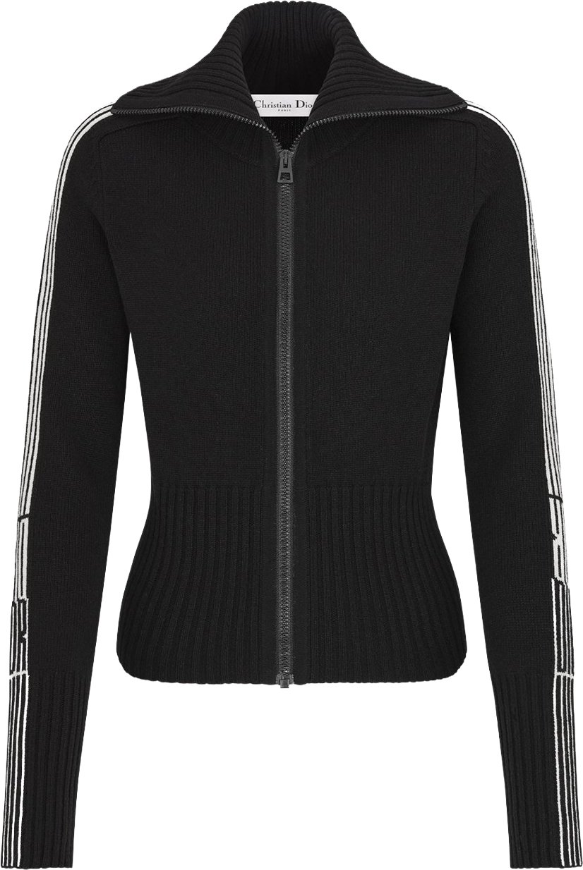 Dior Black Fitted Zip-Up Stripe Accents Jacket Zwart