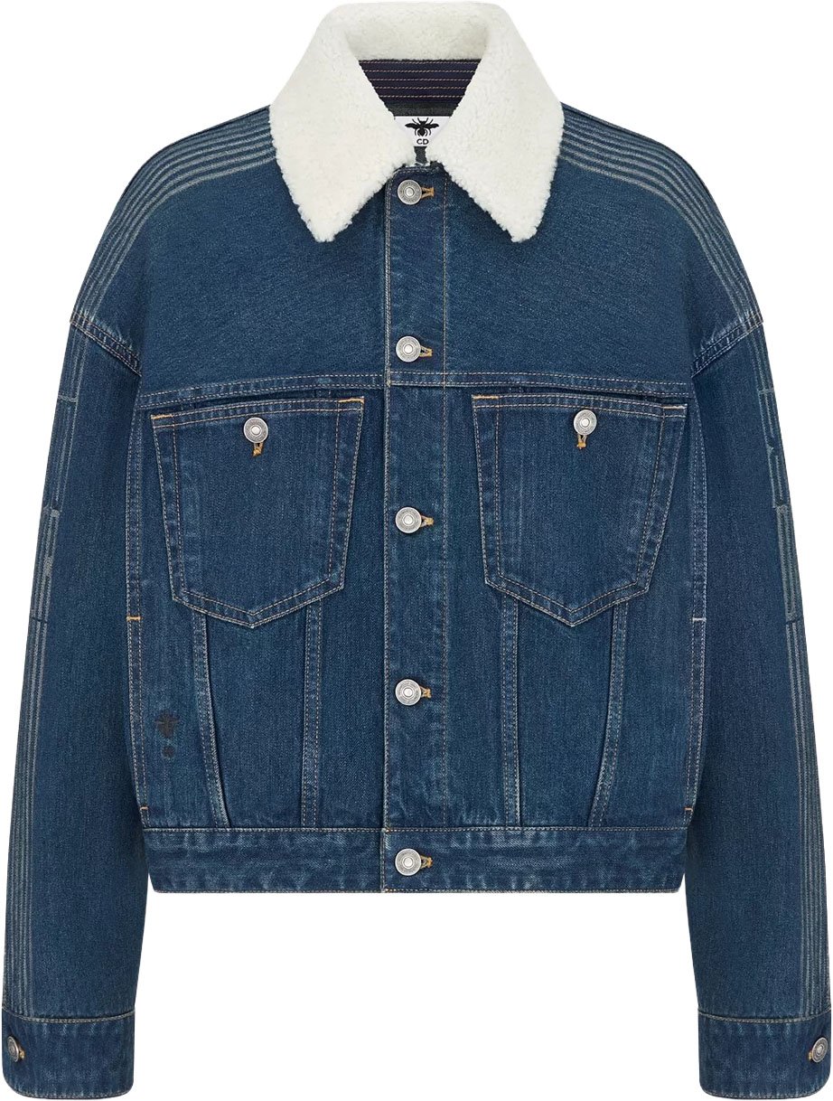 Dior Cropped Denim White Sherpa Collar Jacket Groen