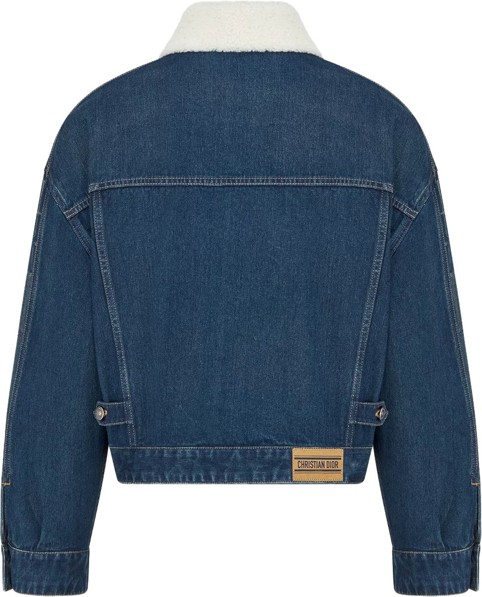 Dior Cropped Denim White Sherpa Collar Jacket Groen