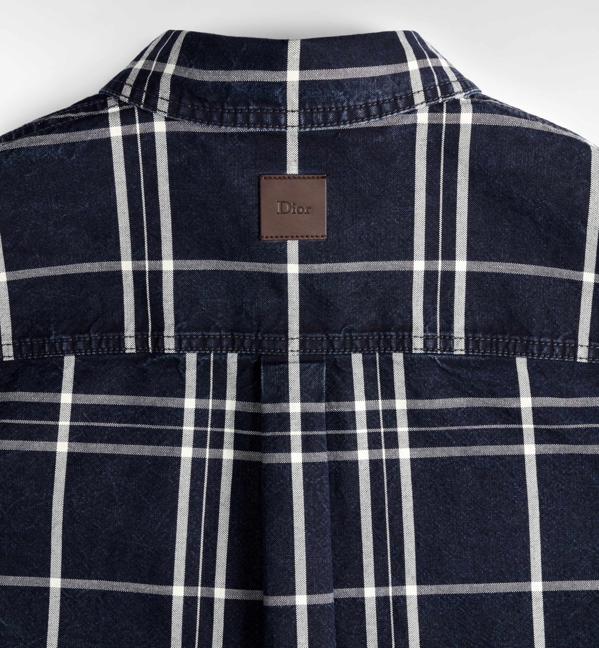 Dior Long-Sleeve Dark Blue Plaid Shirt With Frayed Hem Zwart
