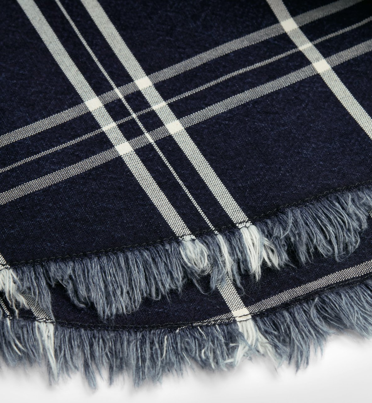 Dior Long-Sleeve Dark Blue Plaid Shirt With Frayed Hem Zwart