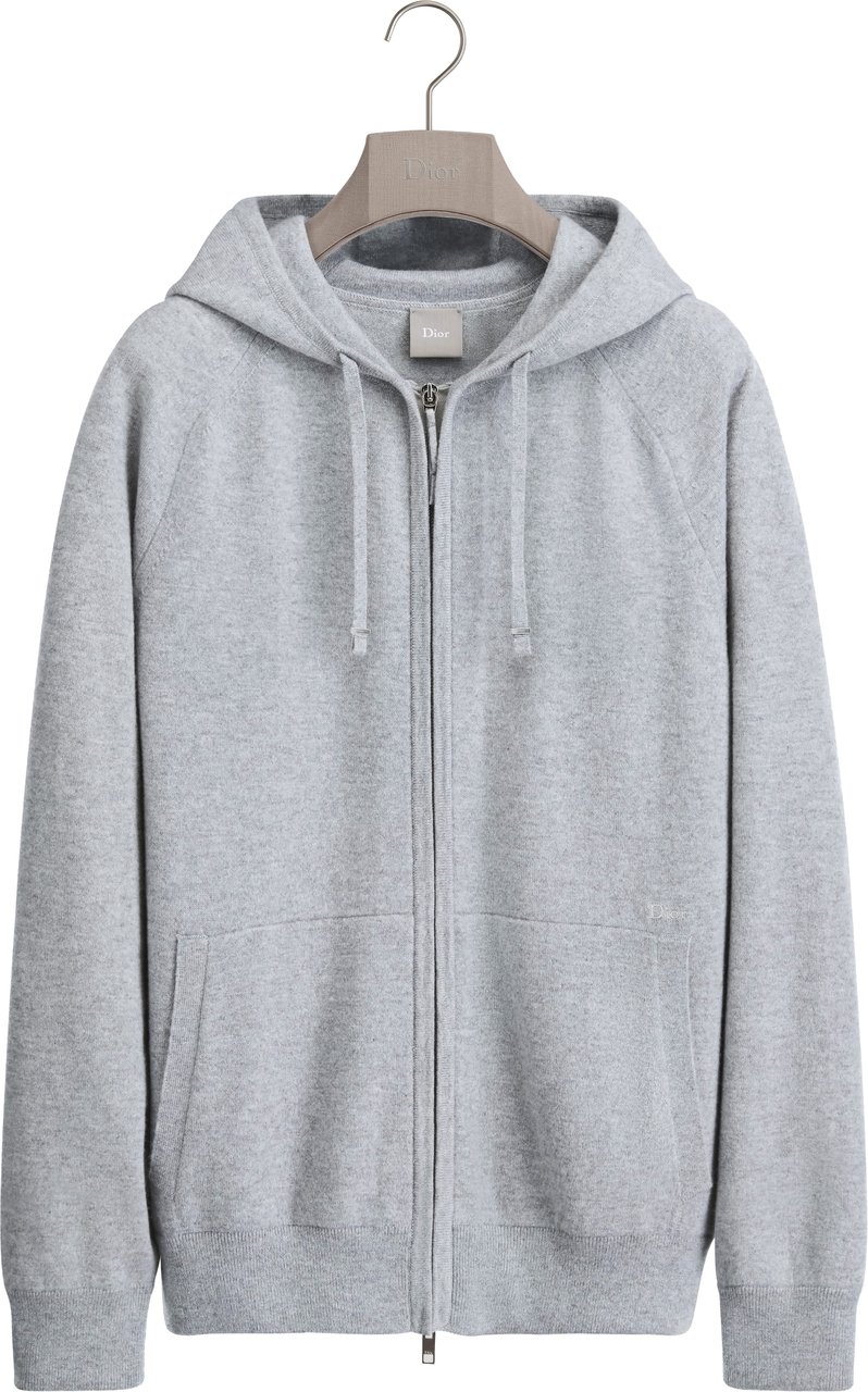 Dior Minimalist Zip-Through Knit Top With Hood And Ribbed Cuffs Wit