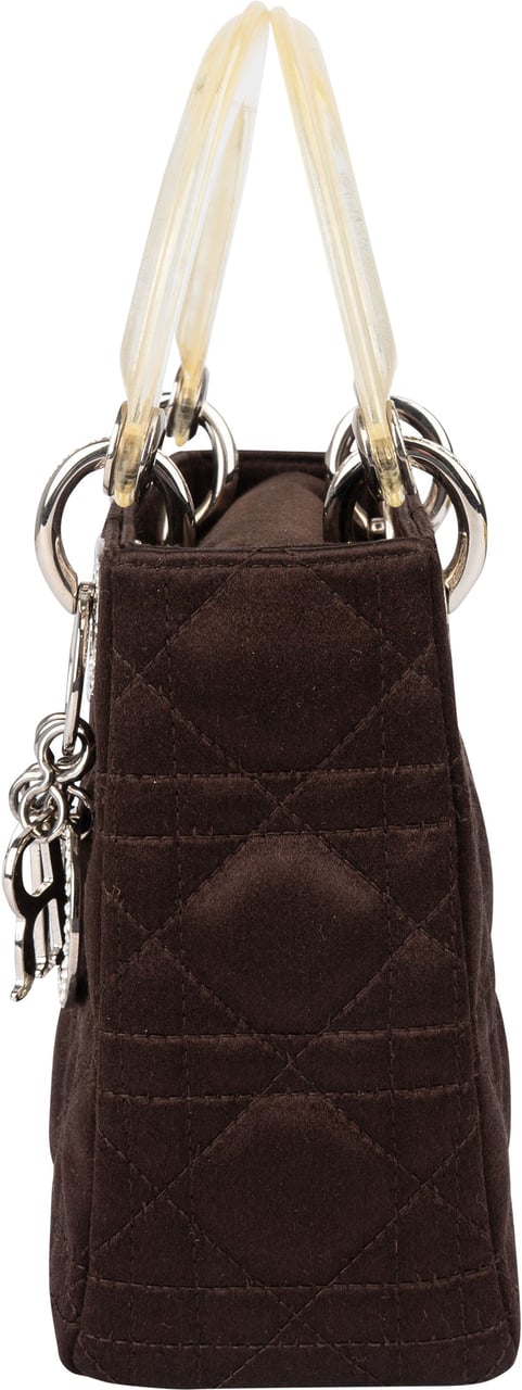 Dior Christian Dior Limited Quilted Satin Crystal Lady Dior Handbag Bruin