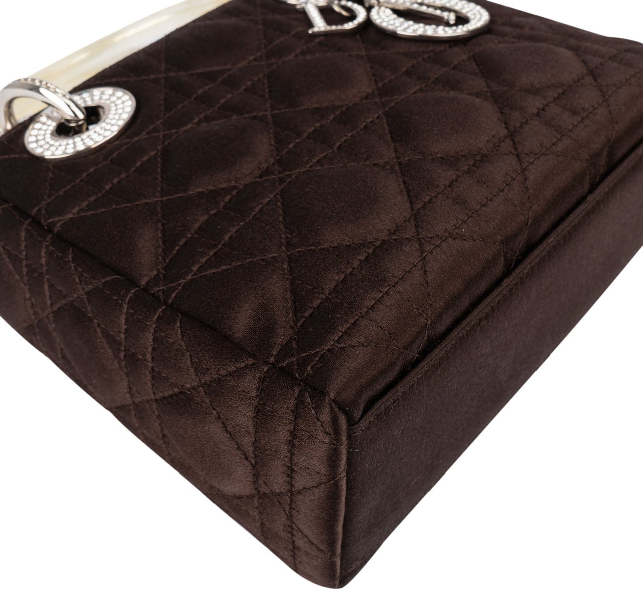 Dior Christian Dior Limited Quilted Satin Crystal Lady Dior Handbag Bruin