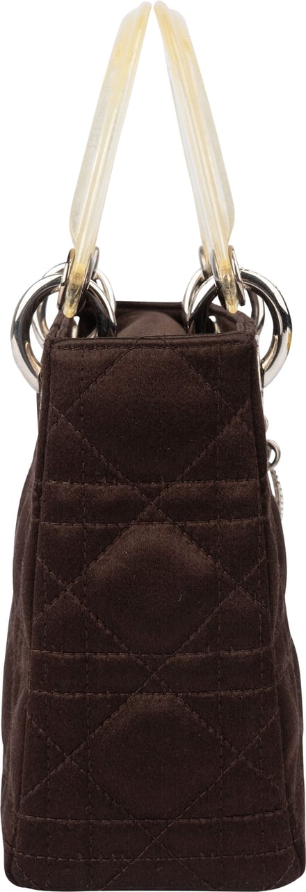 Dior Christian Dior Limited Quilted Satin Crystal Lady Dior Handbag Bruin