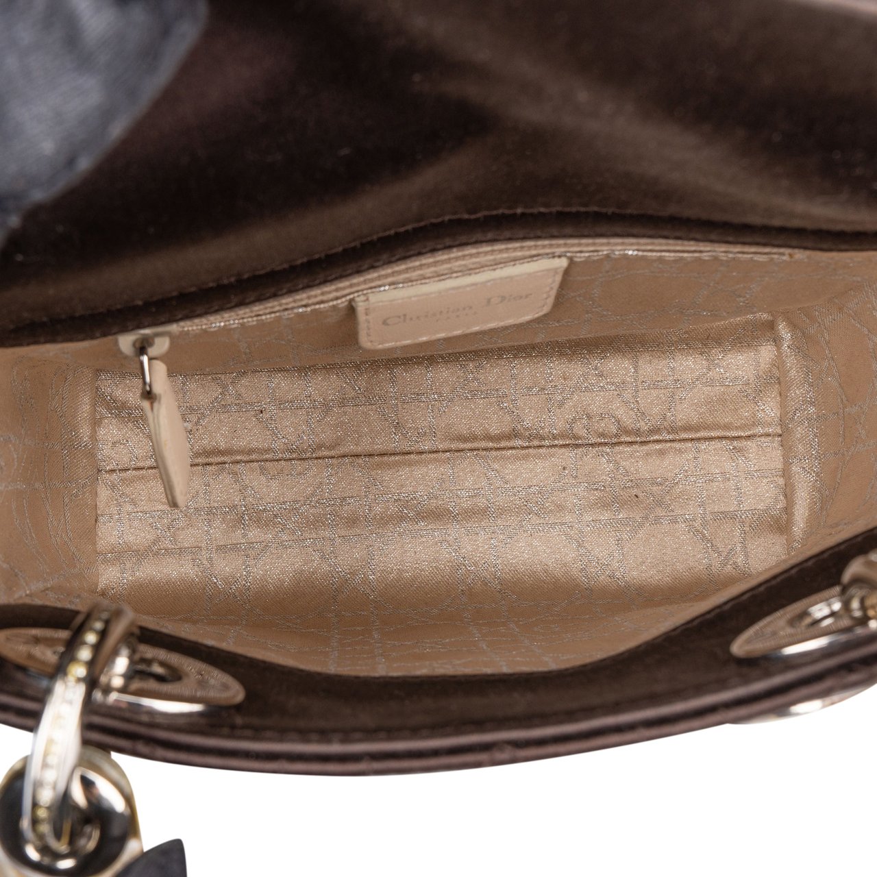 Dior Christian Dior Limited Quilted Satin Crystal Lady Dior Handbag Bruin