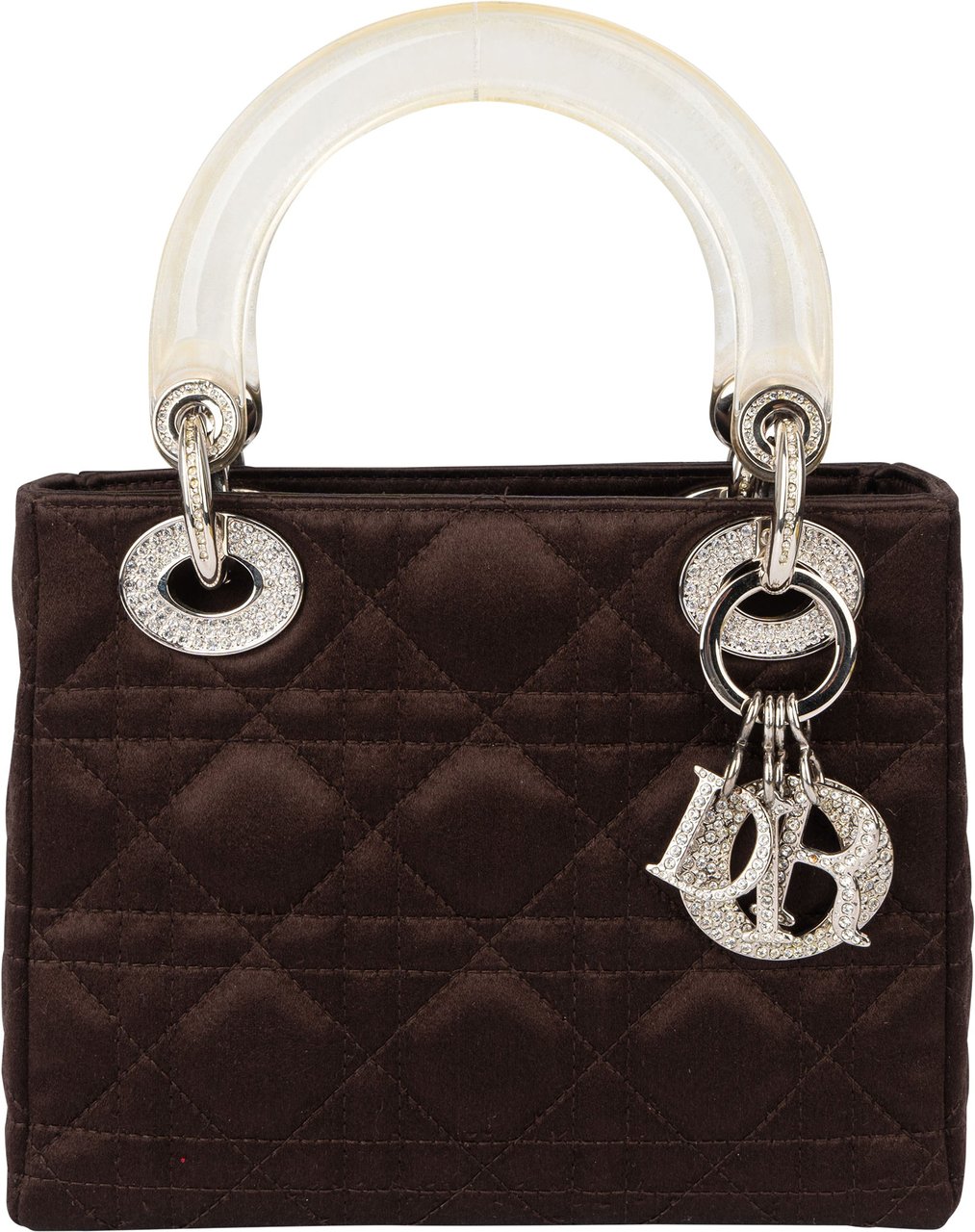 Dior Christian Dior Limited Quilted Satin Crystal Lady Dior Handbag Bruin