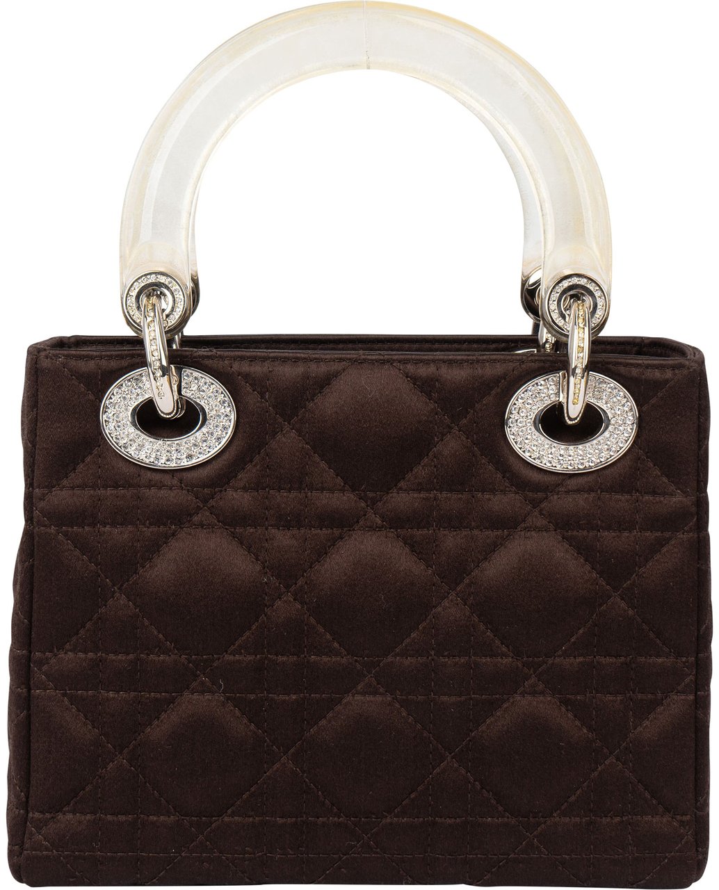 Dior Christian Dior Limited Quilted Satin Crystal Lady Dior Handbag Bruin