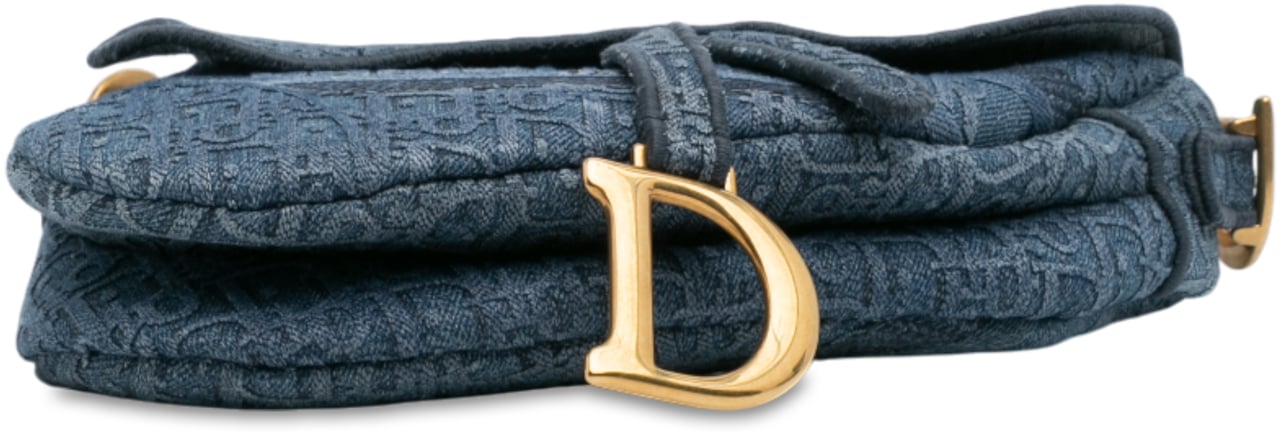 Dior Oblique Embroidered Denim Saddle Bag Blauw