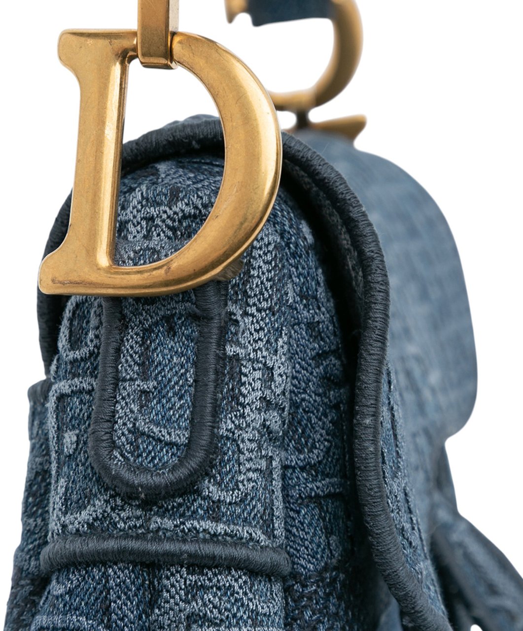 Dior Oblique Embroidered Denim Saddle Bag Blauw