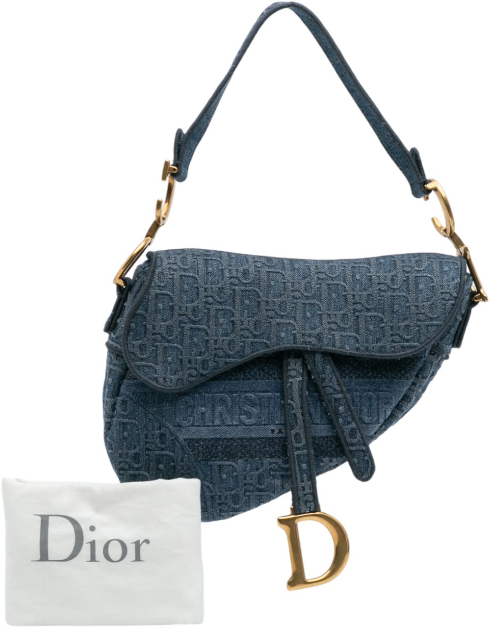 Dior Oblique Embroidered Denim Saddle Bag Blauw