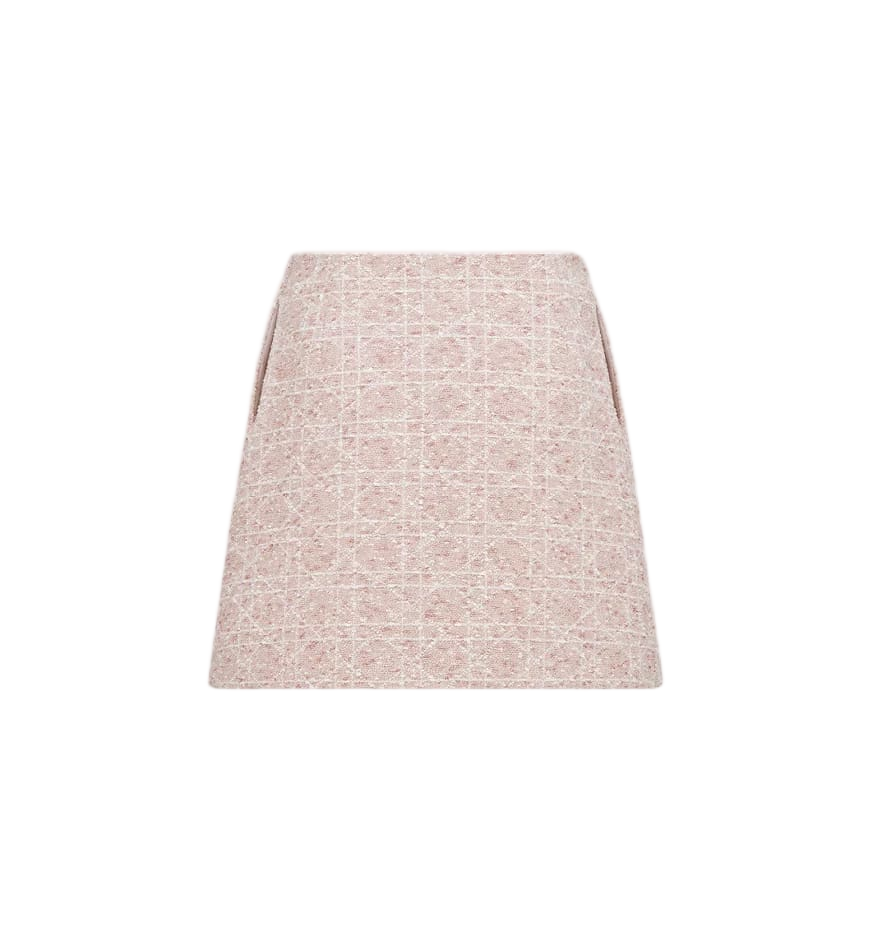 Dior Grid Pattern Tweed Tweed Mini Skirt Wit