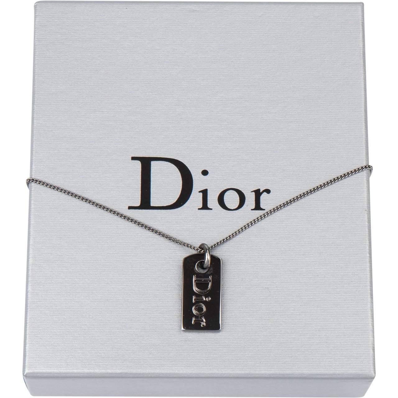 Dior Christian Dior Space Grey Dog Tag Necklace Donkergrijs