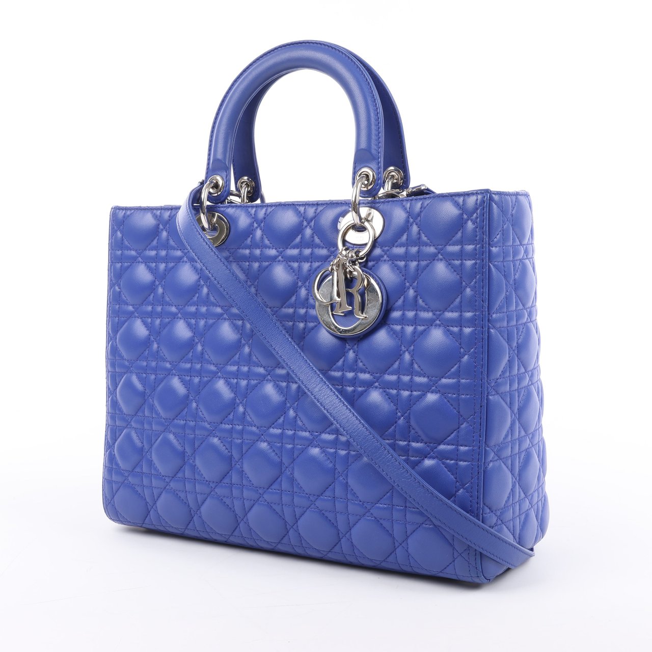 Dior Dior Lady Dior Leather Cannage Large Handbag in Blue Blauw
