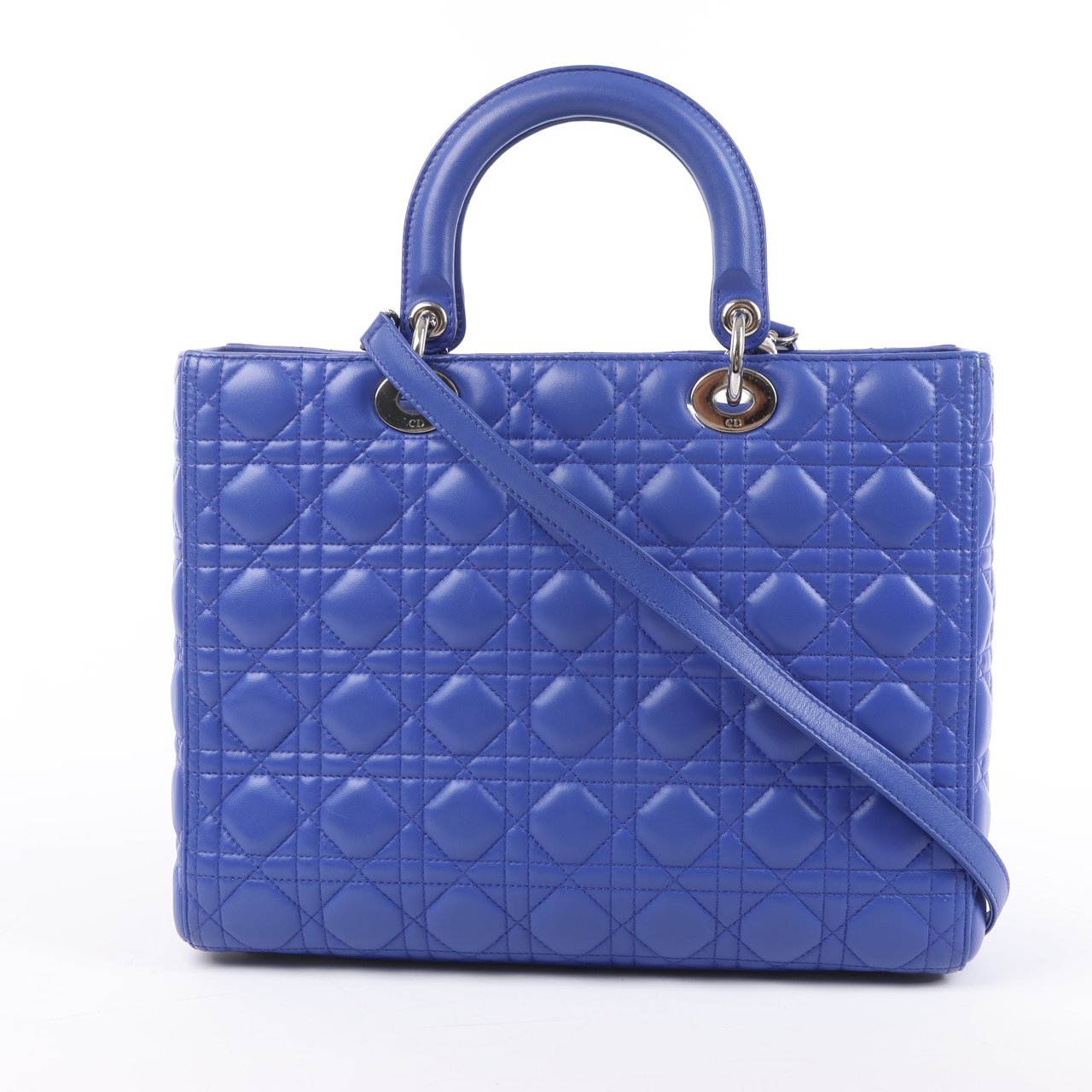 Dior Dior Lady Dior Leather Cannage Large Handbag in Blue Blauw