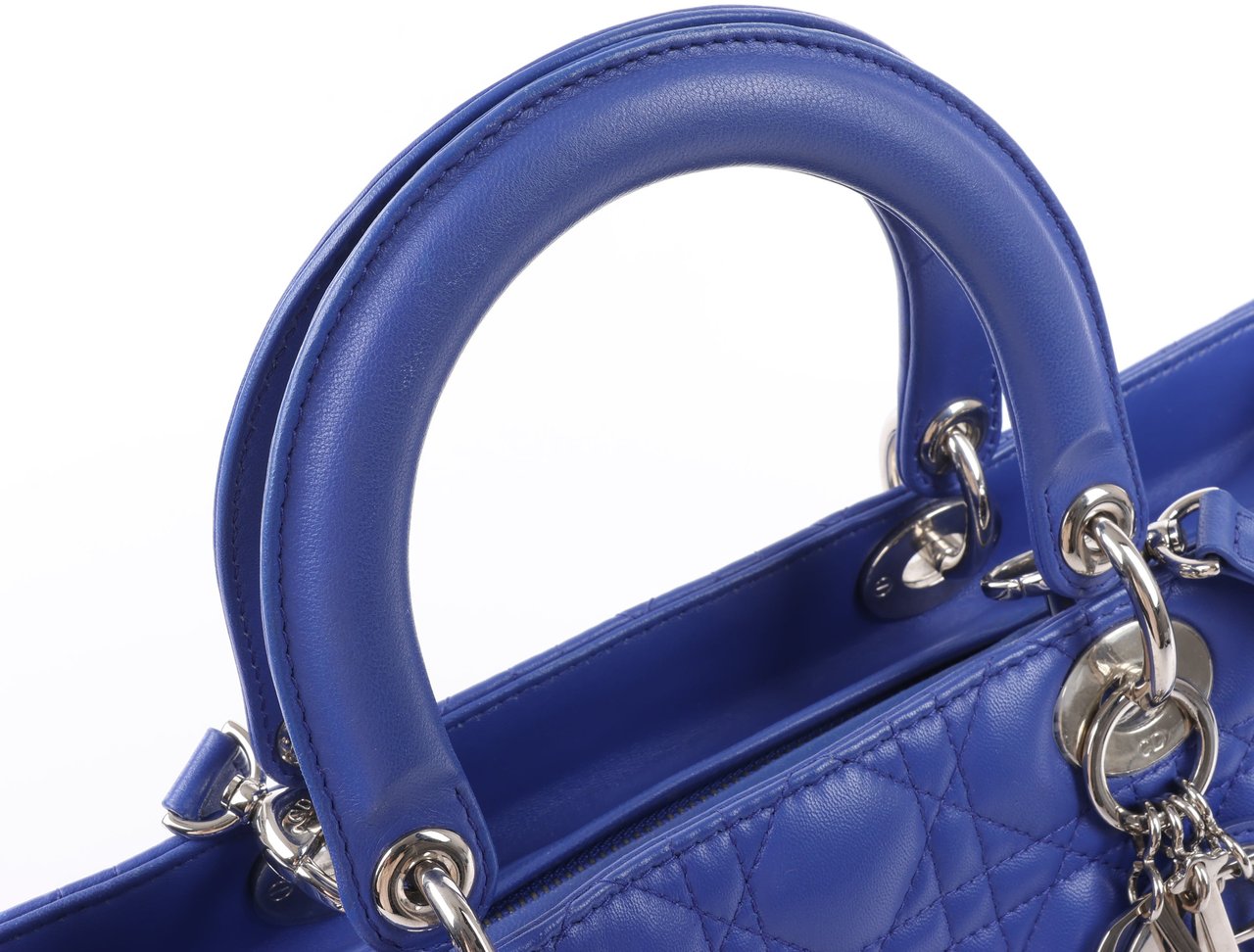 Dior Dior Lady Dior Leather Cannage Large Handbag in Blue Blauw