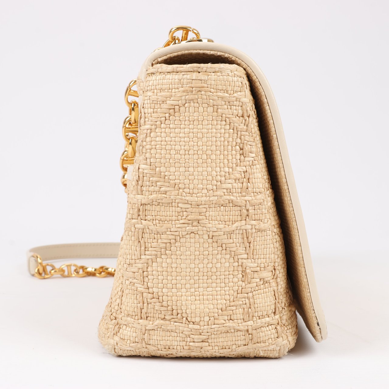 Dior Dior Caro Raffia x Leather Medium Shoulder Bag in Beige Beige