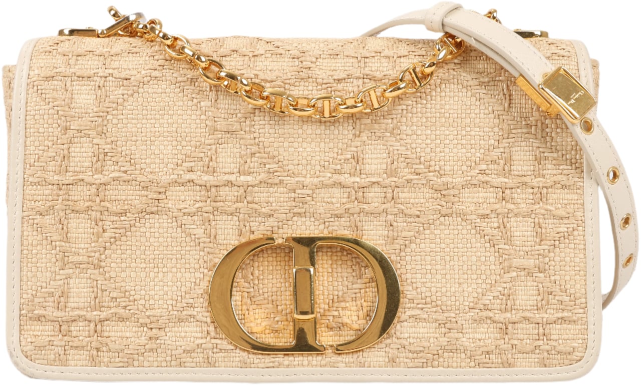 Dior Dior Caro Raffia x Leather Medium Shoulder Bag in Beige Beige
