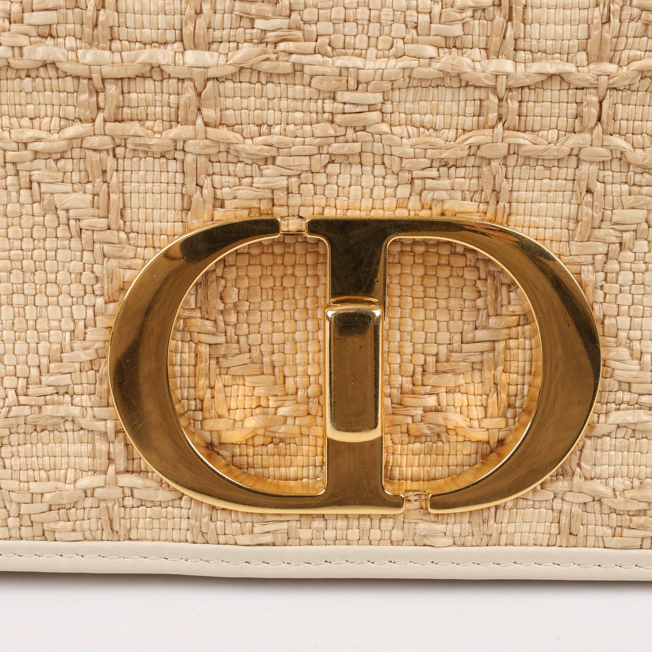 Dior Dior Caro Raffia x Leather Medium Shoulder Bag in Beige Beige