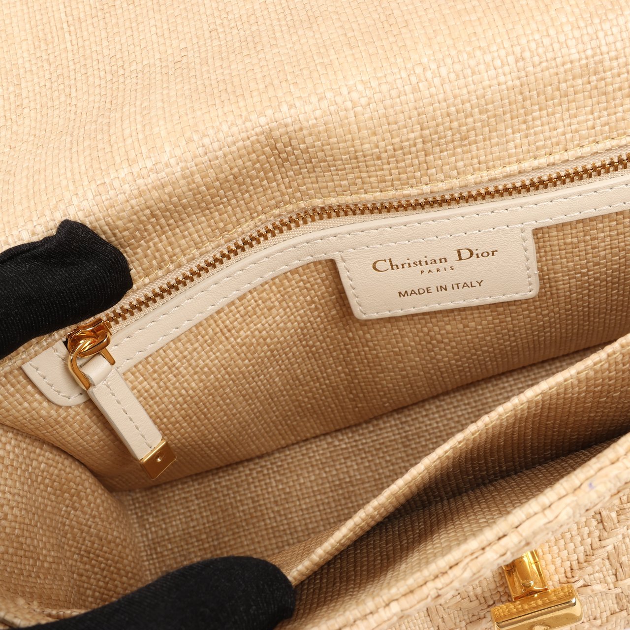 Dior Dior Caro Raffia x Leather Medium Shoulder Bag in Beige Beige