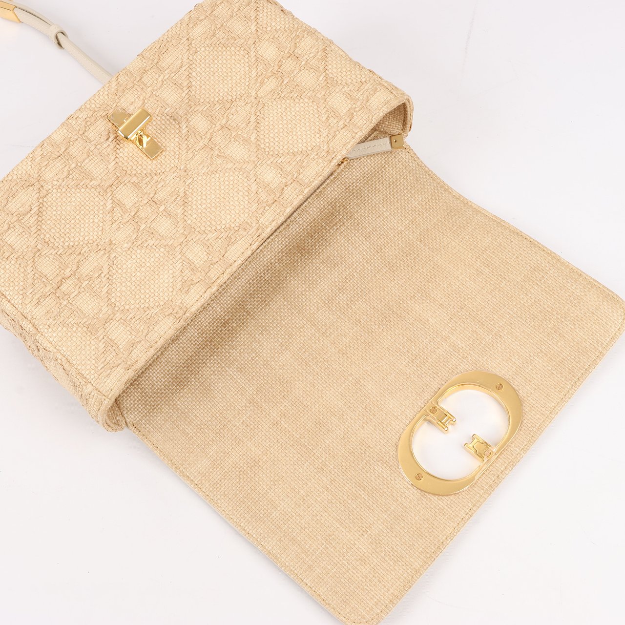 Dior Dior Caro Raffia x Leather Medium Shoulder Bag in Beige Beige