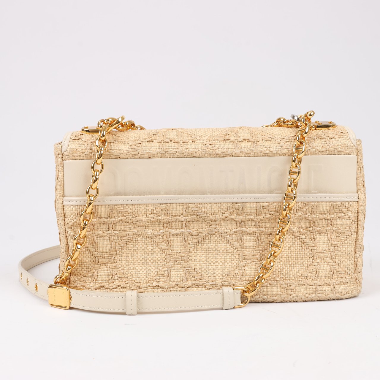 Dior Dior Caro Raffia x Leather Medium Shoulder Bag in Beige Beige