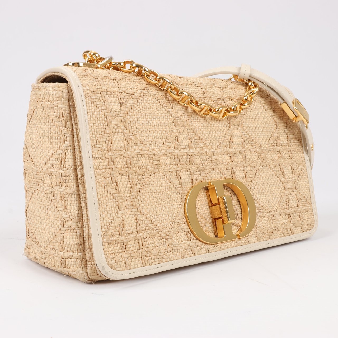 Dior Dior Caro Raffia x Leather Medium Shoulder Bag in Beige Beige
