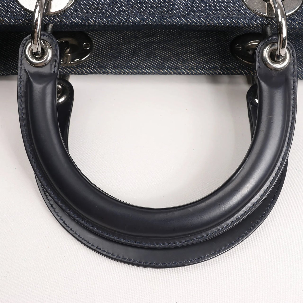 Dior Dior Lady Dior Dennim x Leather Cannage Large Handbag in Navy Blue Navy