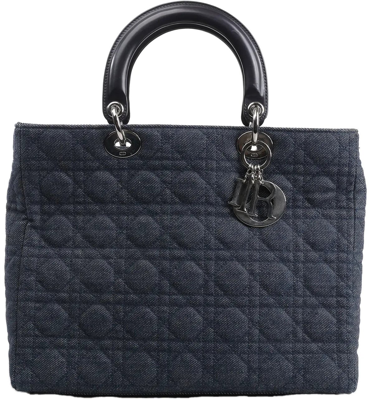 Dior Dior Lady Dior Dennim x Leather Cannage Large Handbag in Navy Blue Navy