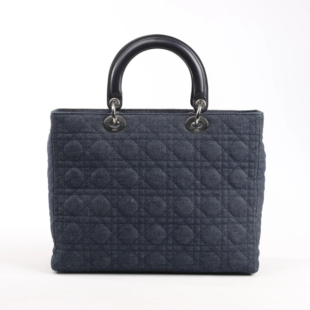 Dior Dior Lady Dior Dennim x Leather Cannage Large Handbag in Navy Blue Navy