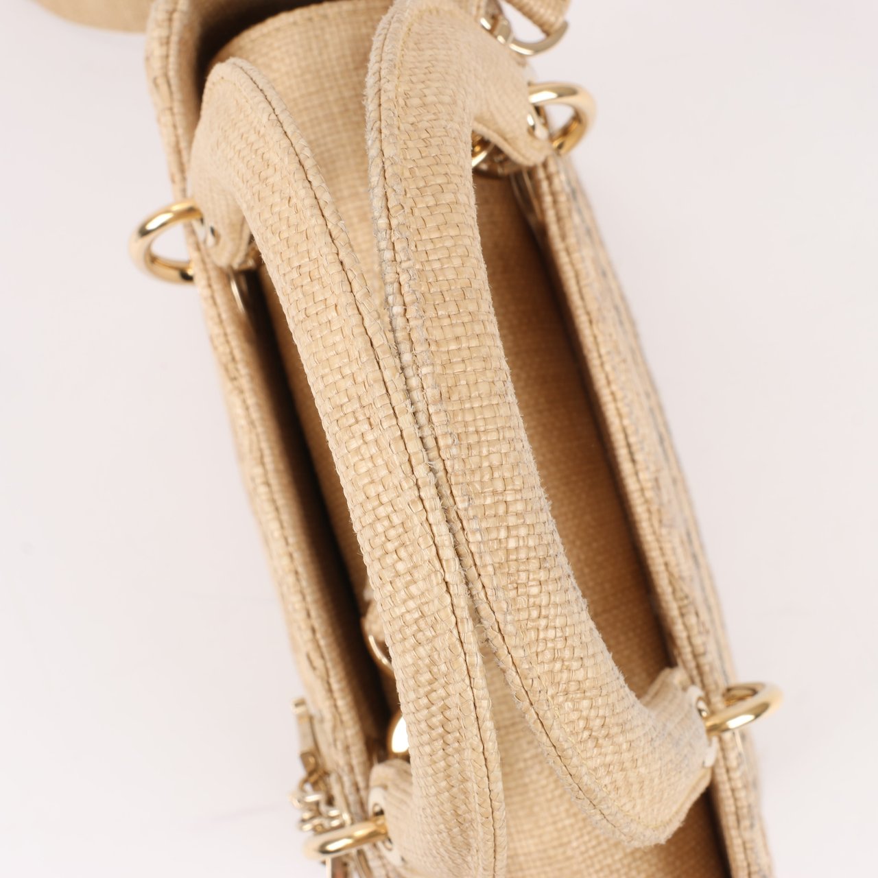 Dior Dior Lady D-Lite Raffia Woven Cannage Embroidered Medium 2Way Handbag in Beige Beige