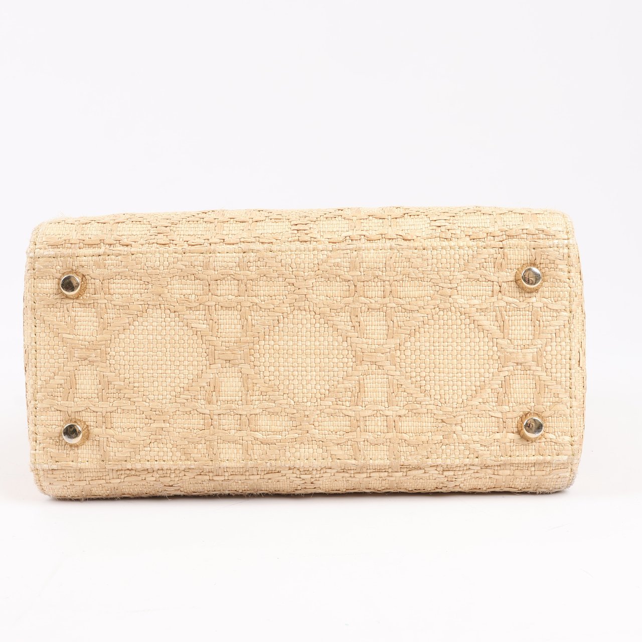 Dior Dior Lady D-Lite Raffia Woven Cannage Embroidered Medium 2Way Handbag in Beige Beige