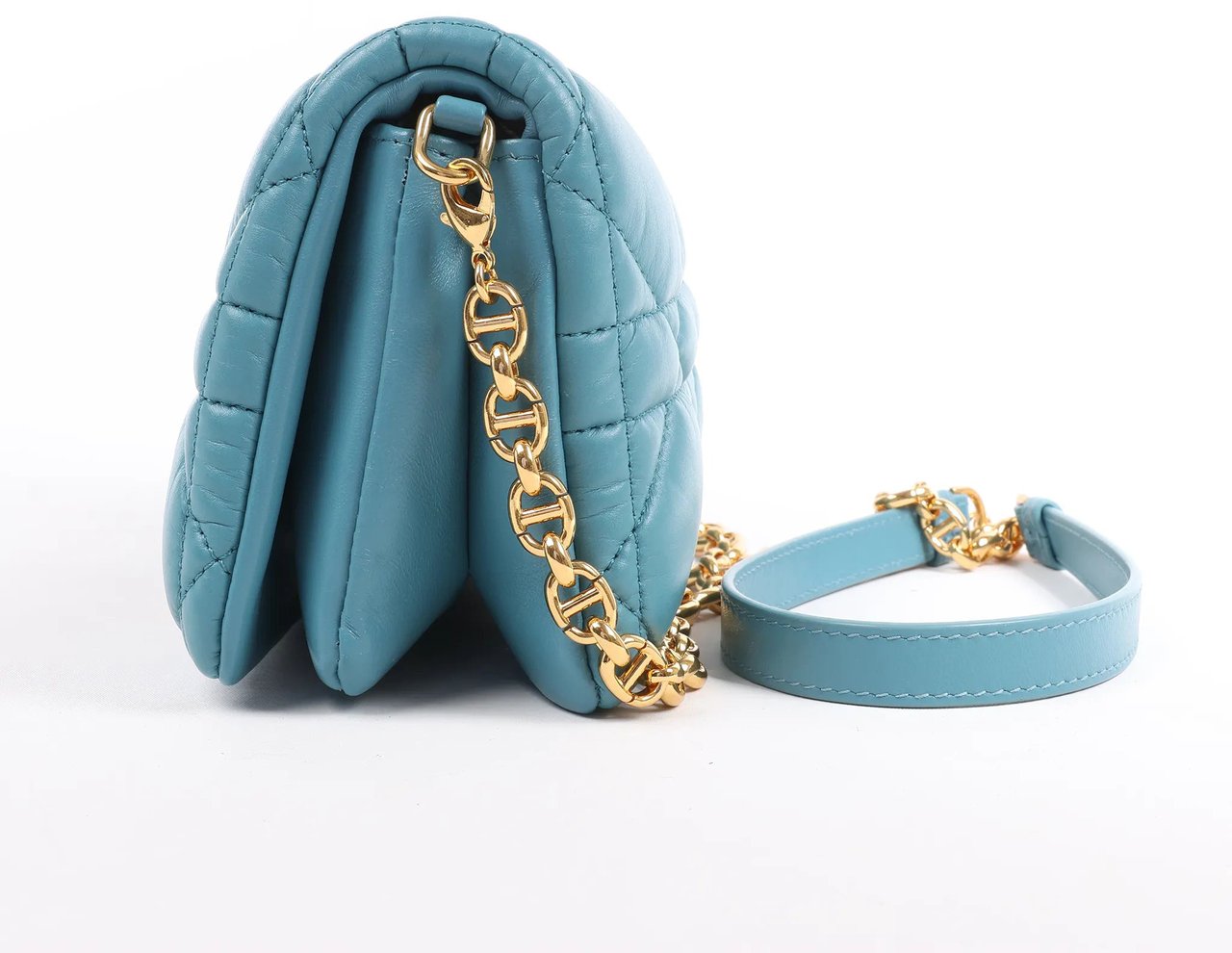 Dior Dior Caro Macrocannage Leather Chain Shoulder Bag in Blue Blauw
