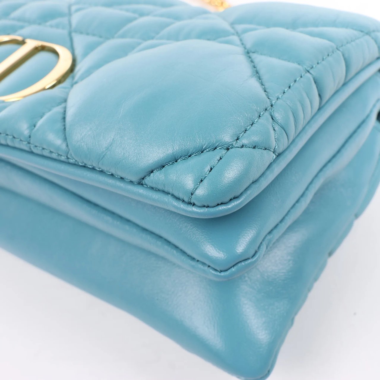 Dior Dior Caro Macrocannage Leather Chain Shoulder Bag in Blue Blauw