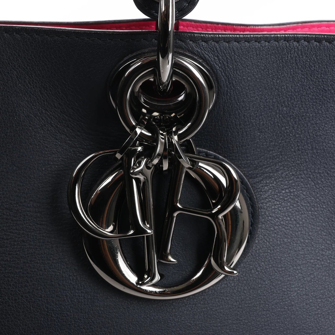 Dior Dior Diorissimo Smooth Leather Large 2Way Handbag in Black x Rose Indien Zwart