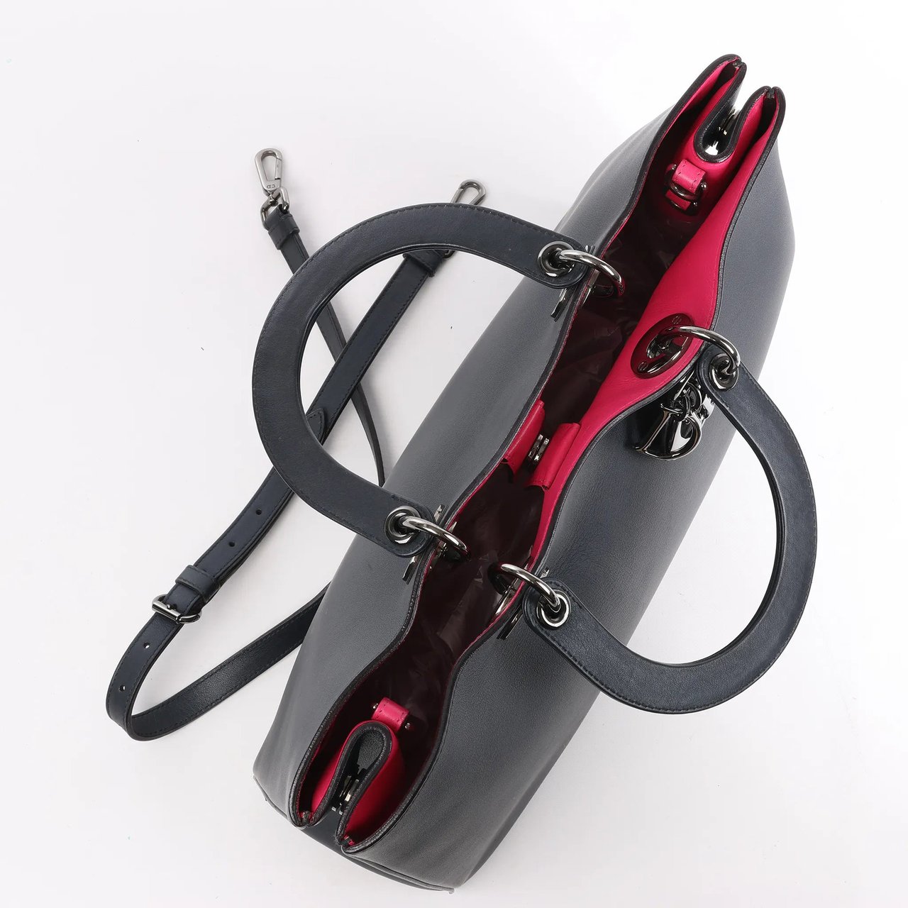 Dior Dior Diorissimo Smooth Leather Large 2Way Handbag in Black x Rose Indien Zwart