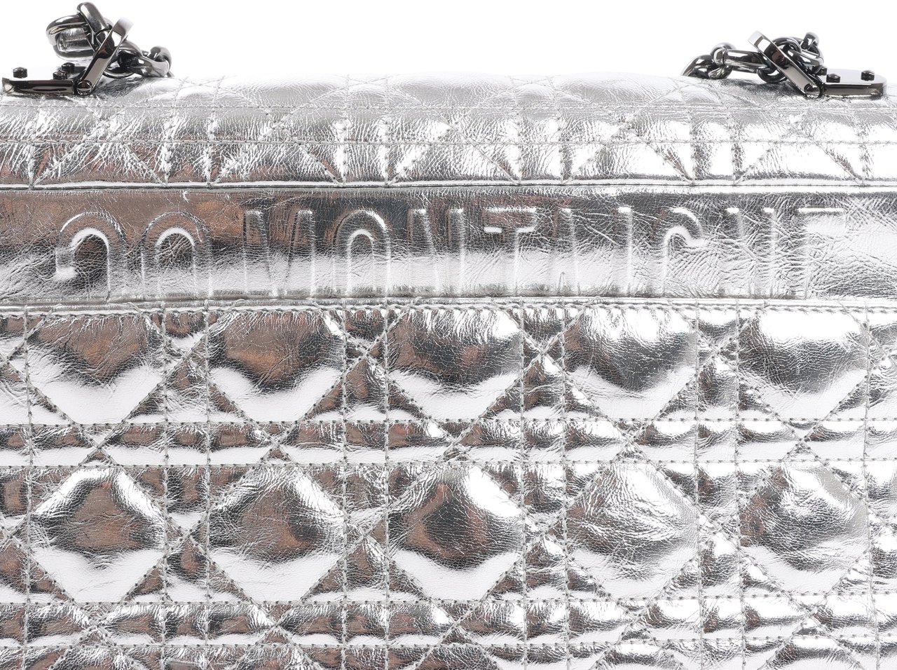 Dior Dior Caro Leather Chain Shoulder Bag in Metallic Silver Zilver