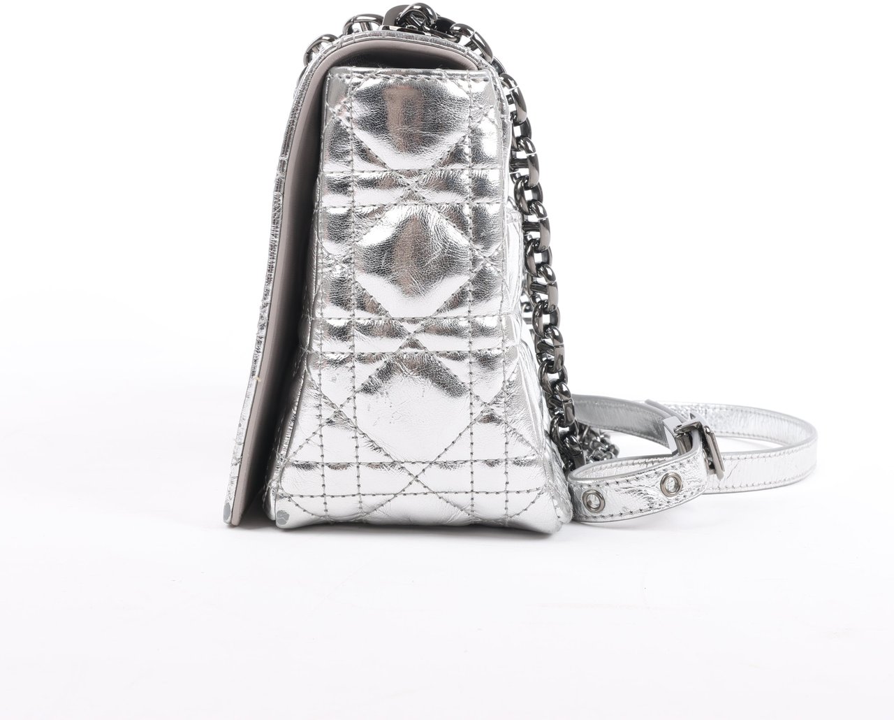 Dior Dior Caro Leather Chain Shoulder Bag in Metallic Silver Zilver