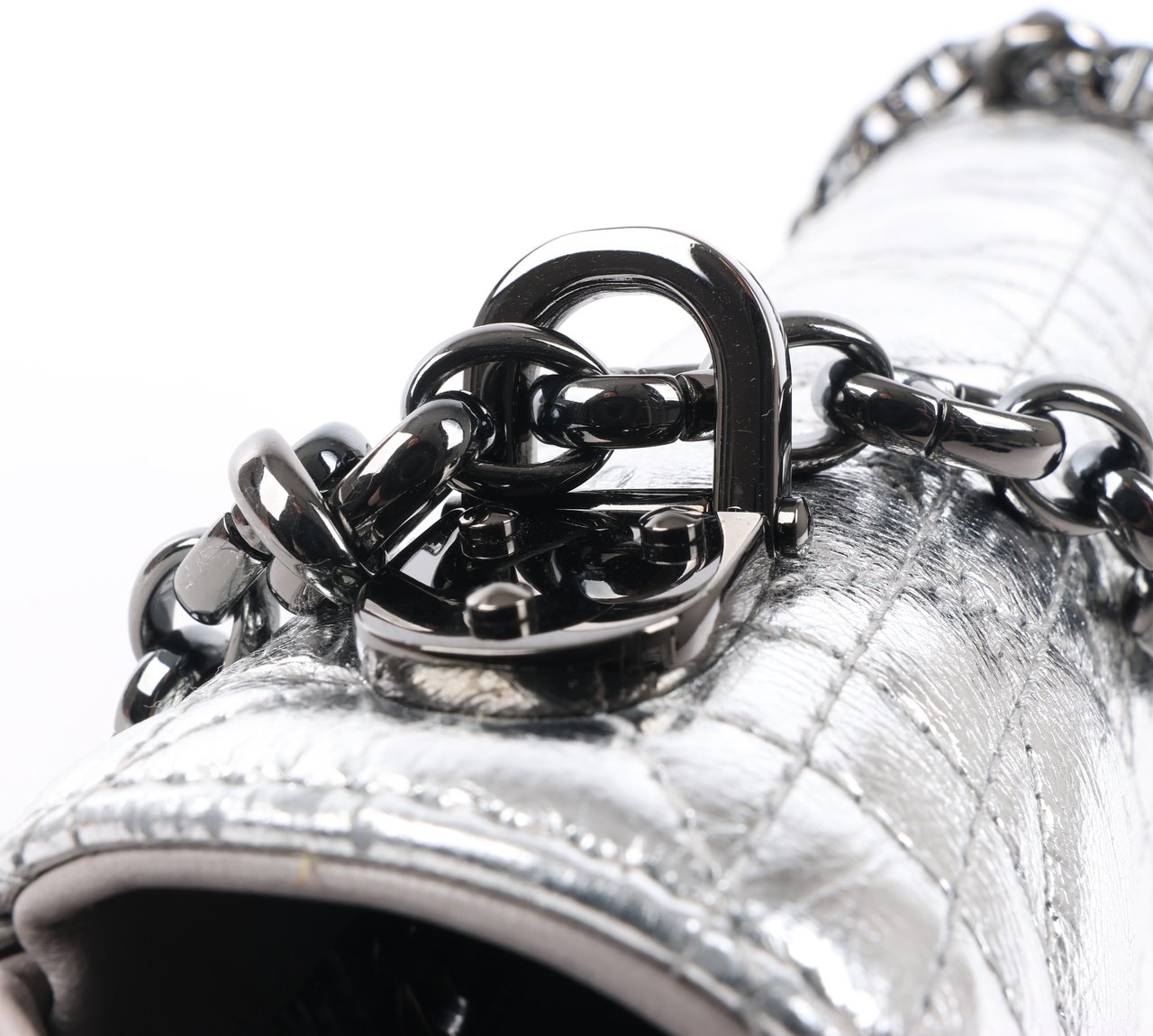 Dior Dior Caro Leather Chain Shoulder Bag in Metallic Silver Zilver