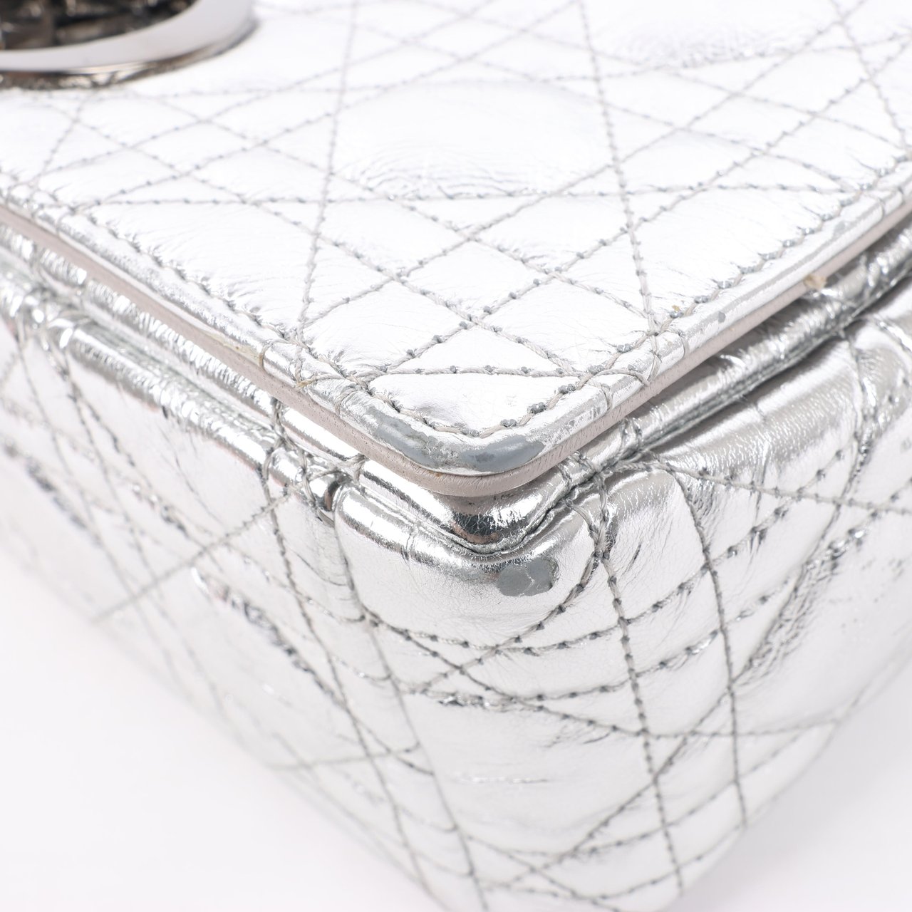 Dior Dior Caro Leather Chain Shoulder Bag in Metallic Silver Zilver