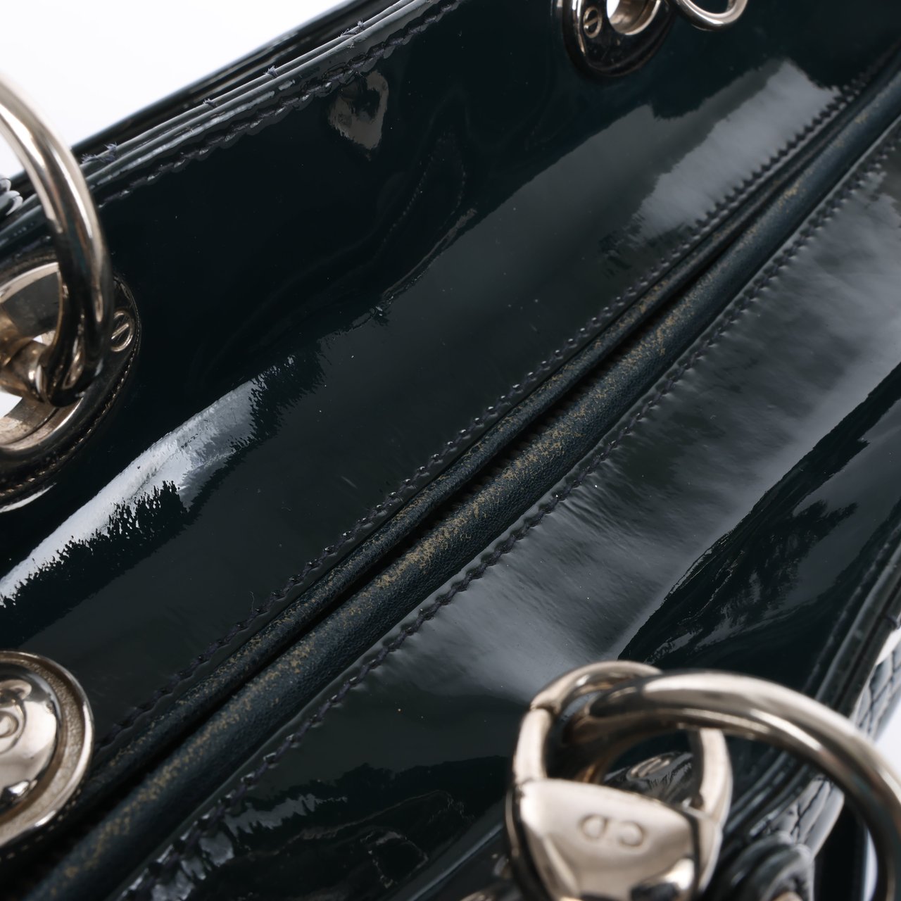 Dior Dior Lady Dior Large Cannage Patent Leather 2Way Handbag in Green Groen