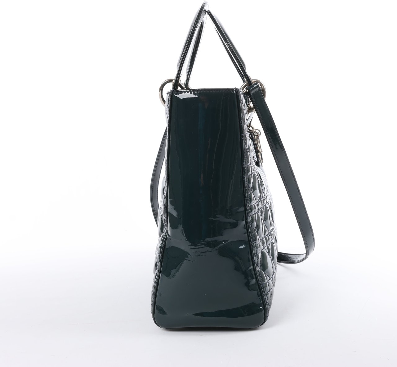 Dior Dior Lady Dior Large Cannage Patent Leather 2Way Handbag in Green Groen