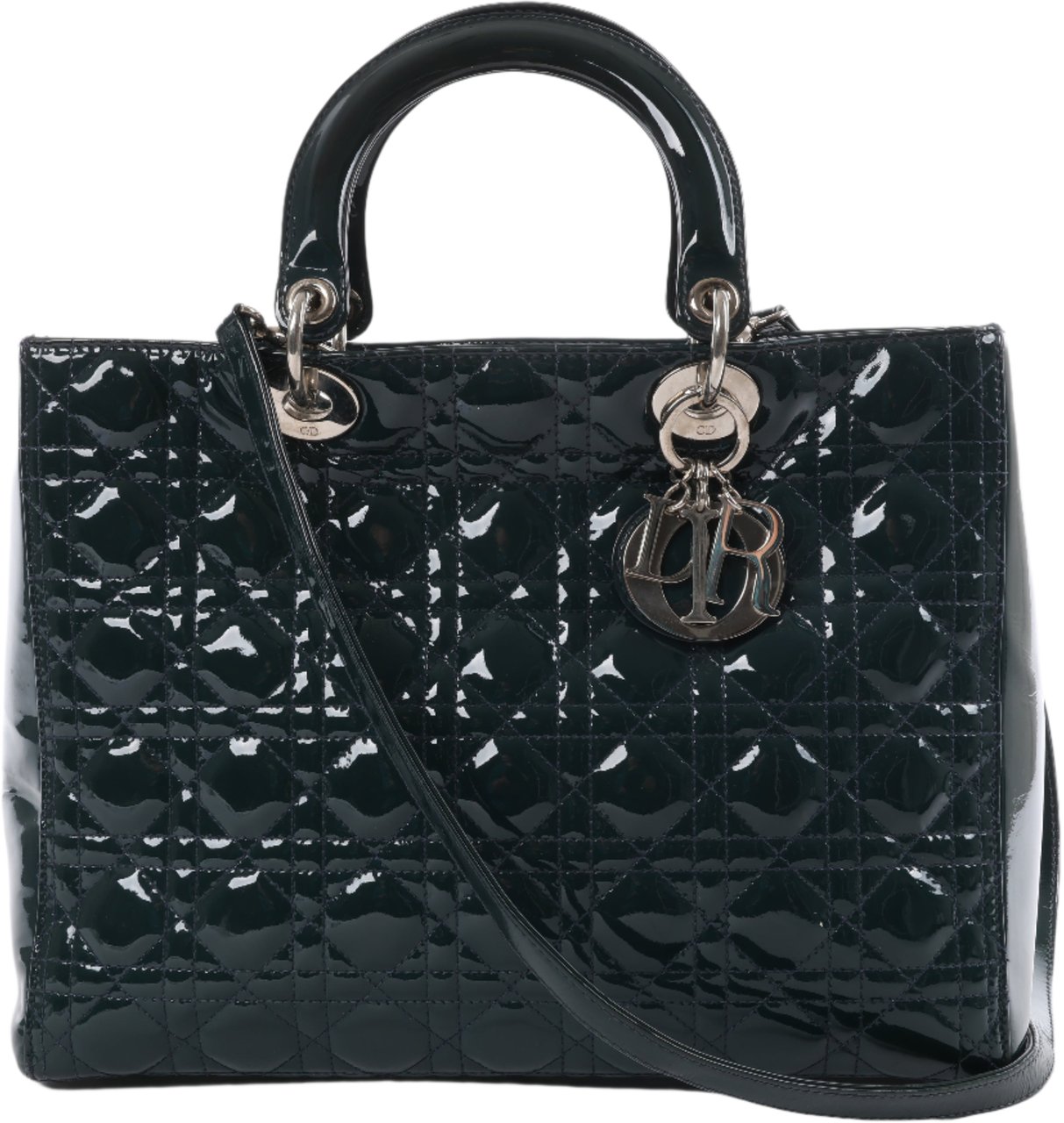 Dior Dior Lady Dior Large Cannage Patent Leather 2Way Handbag in Green Groen