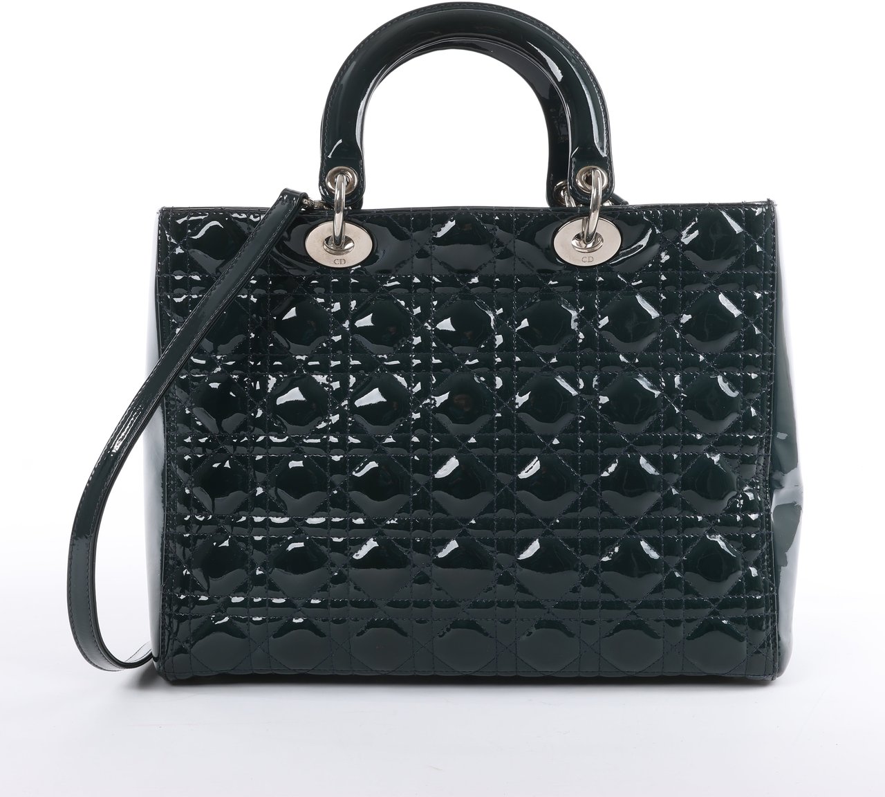 Dior Dior Lady Dior Large Cannage Patent Leather 2Way Handbag in Green Groen