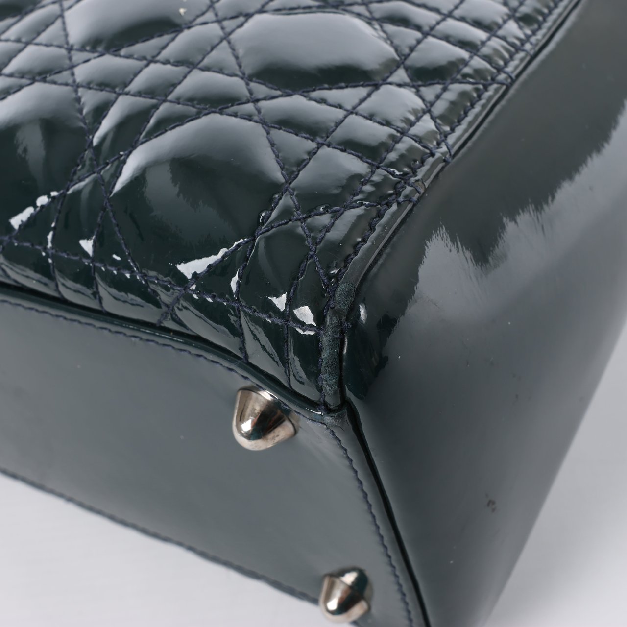 Dior Dior Lady Dior Large Cannage Patent Leather 2Way Handbag in Green Groen