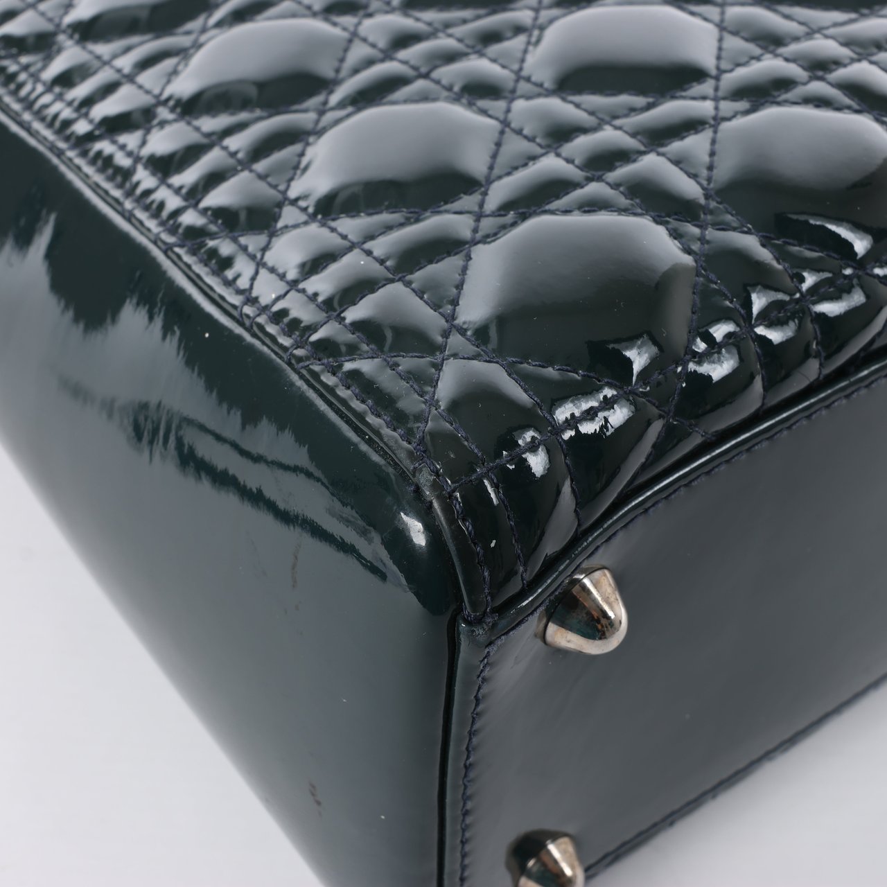 Dior Dior Lady Dior Large Cannage Patent Leather 2Way Handbag in Green Groen