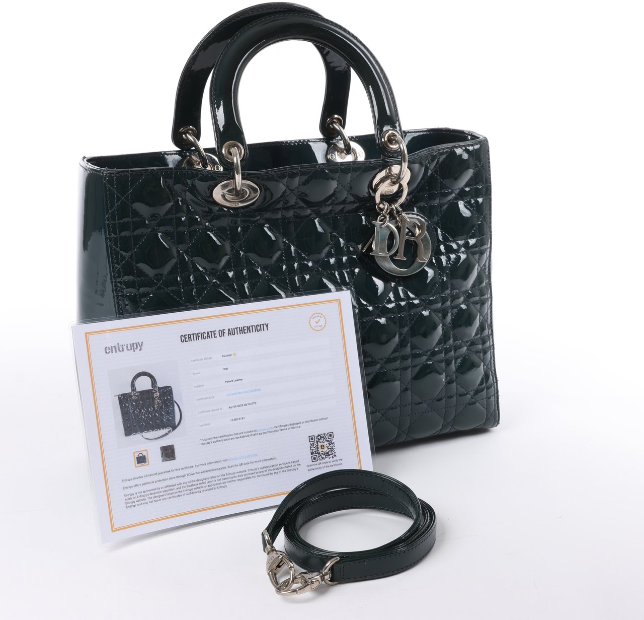 Dior Dior Lady Dior Large Cannage Patent Leather 2Way Handbag in Green Groen