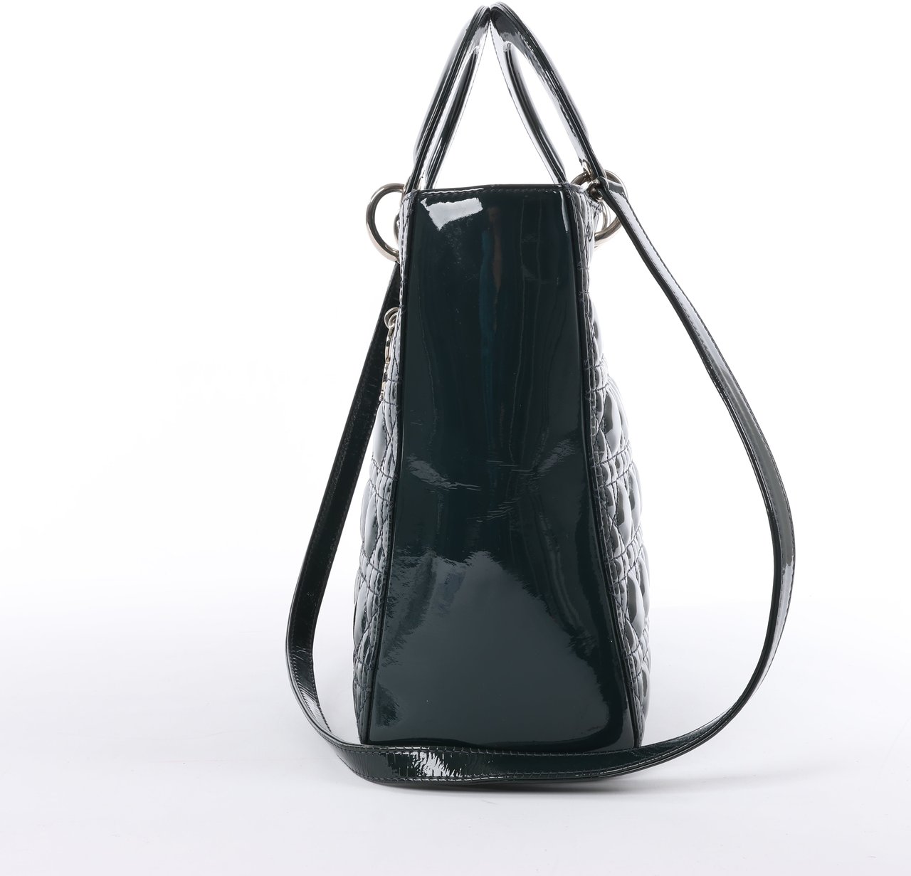 Dior Dior Lady Dior Large Cannage Patent Leather 2Way Handbag in Green Groen