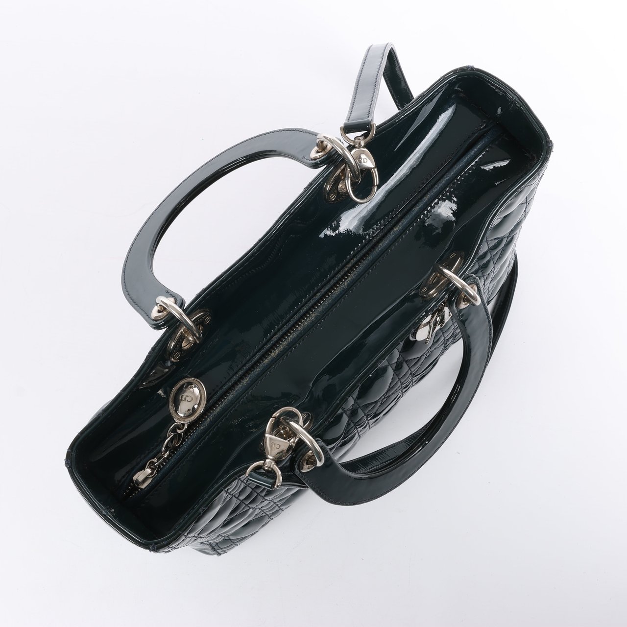 Dior Dior Lady Dior Large Cannage Patent Leather 2Way Handbag in Green Groen