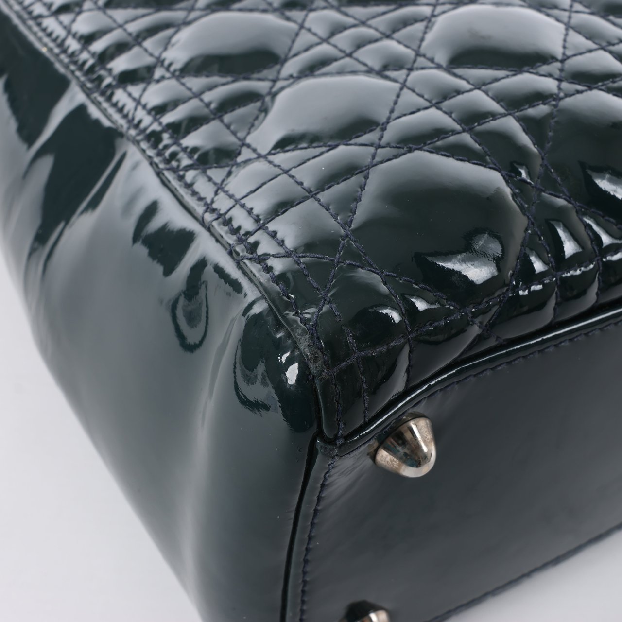 Dior Dior Lady Dior Large Cannage Patent Leather 2Way Handbag in Green Groen